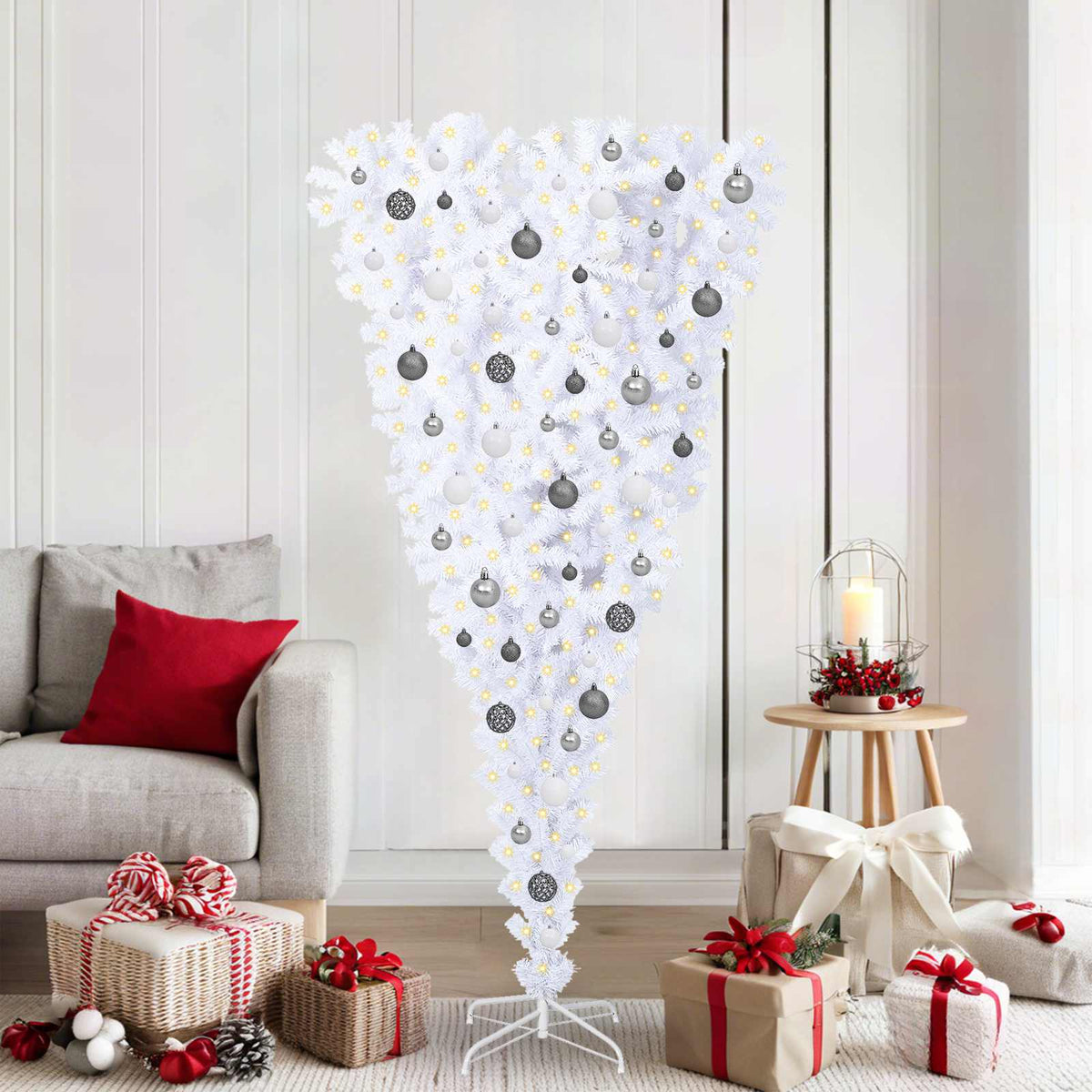 Artificial Christmas Tree with Stand White PVC and Steel White and grey 180 cm