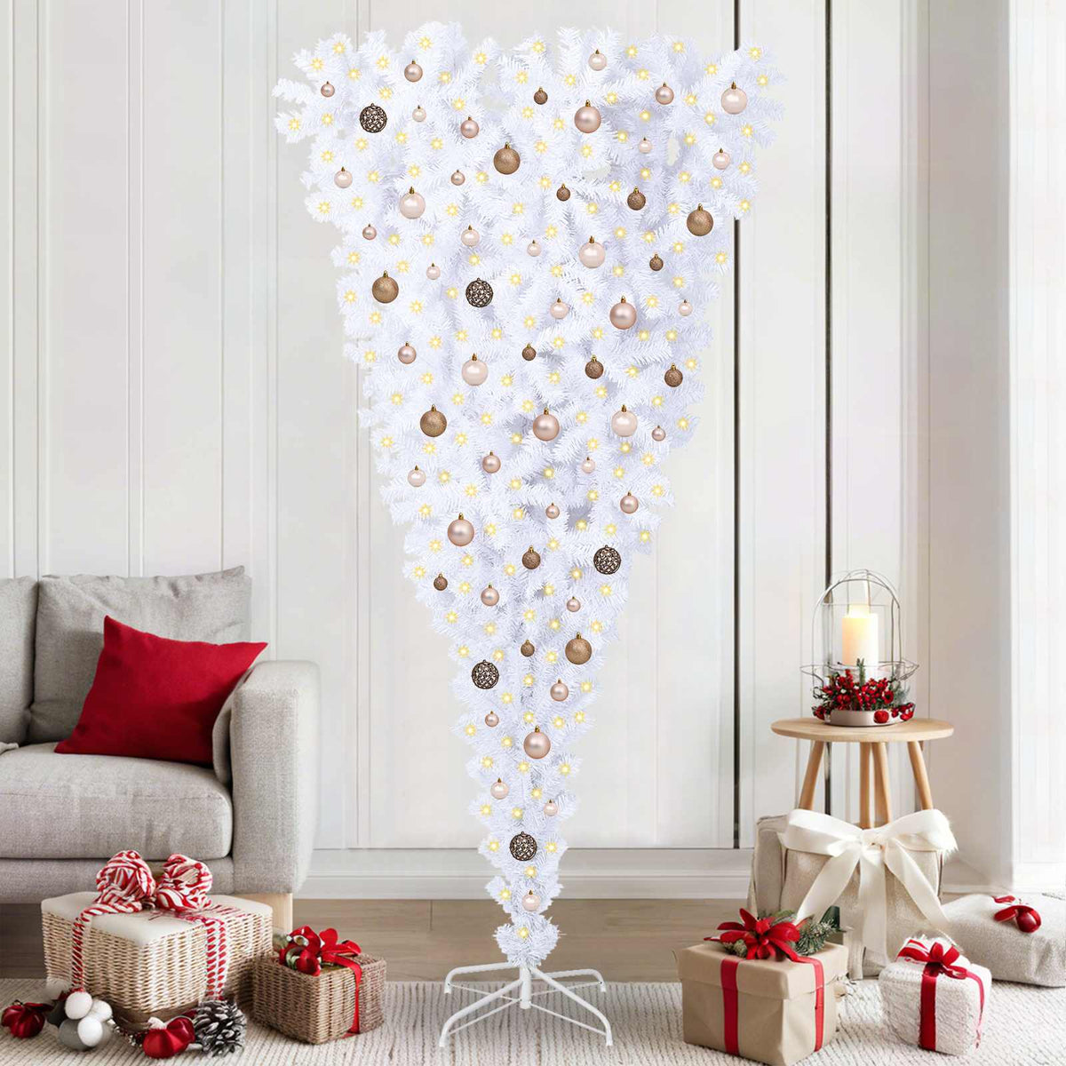 Artificial Christmas Tree with Stand White PVC and Steel Rose and gold 210 cm