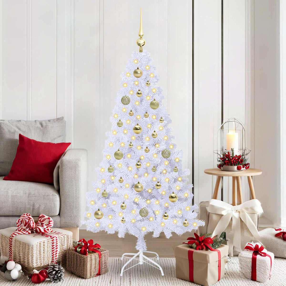 vidaXL Artificial Christmas Tree White PVC and Steel