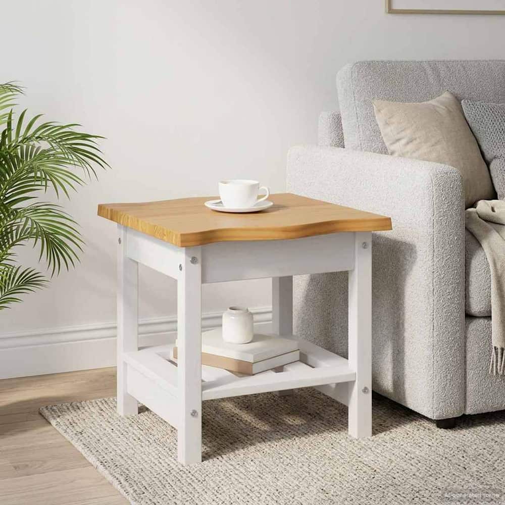 Side Table EKAI 50 x 50 x 45.5 cm Solid Pine Wood White
