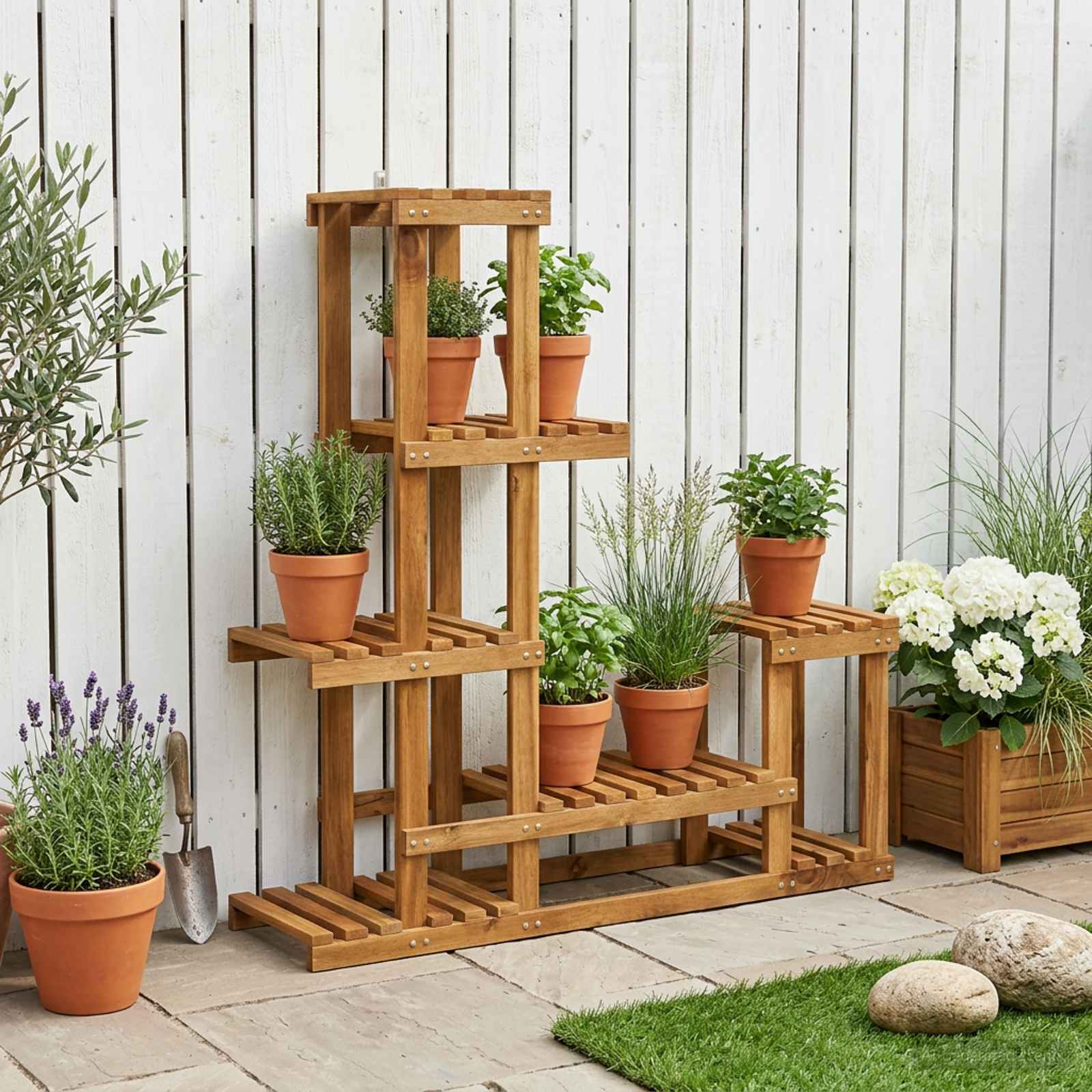 vidaXL Plant Stand Natural 93.5 x 25 x 91.5 cm Solid Acacia Wood 1