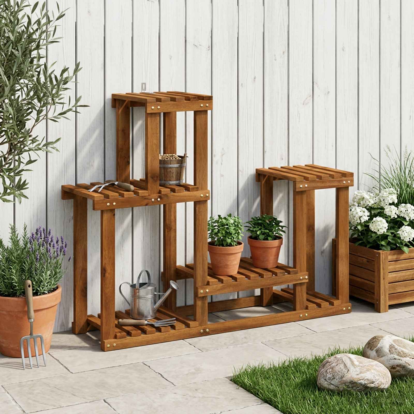 vidaXL Plant Stand Natural 90 x 25 x 73 cm Solid Acacia Wood 1