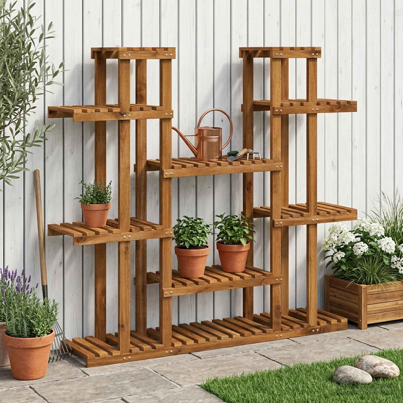 vidaXL Plant Stand Natural 123 x 25 x 114.5 cm Solid Acacia Wood 1