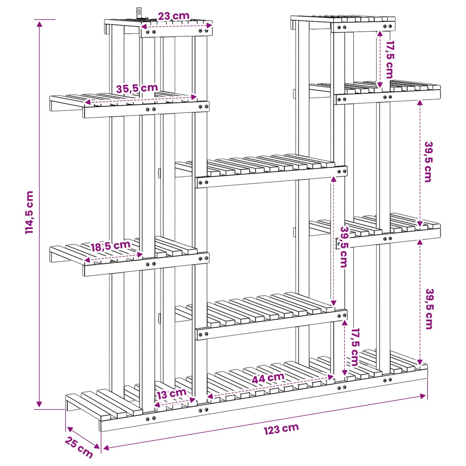 vidaXL Plant Stand Natural 123 x 25 x 114.5 cm Solid Acacia Wood 6