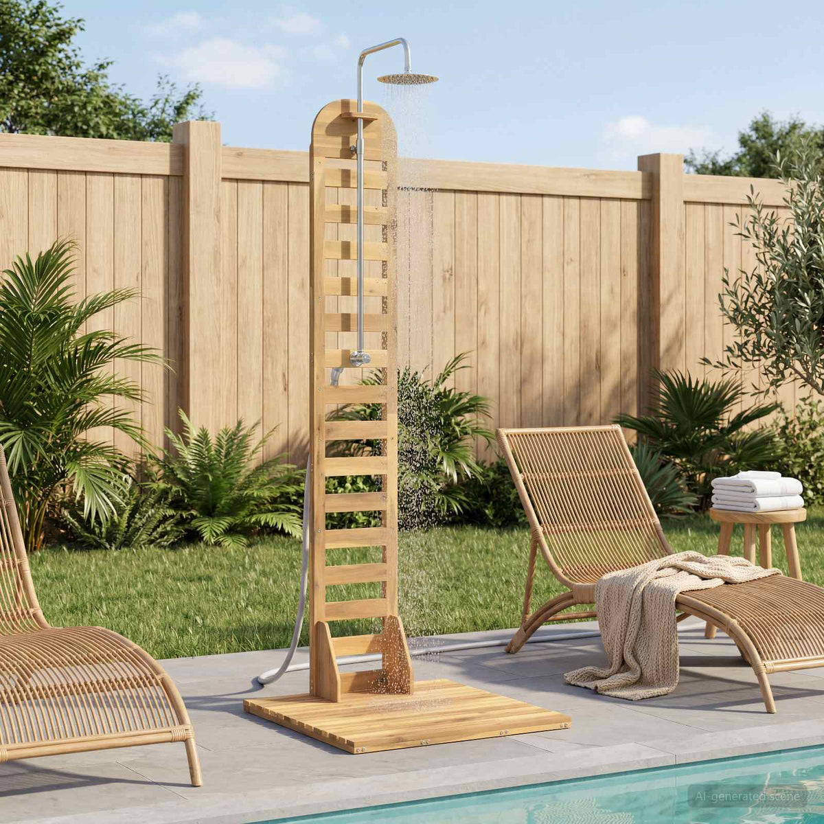 Outdoor Shower 225 cm Solid Acacia Wood and Stainless Steel Whitewash