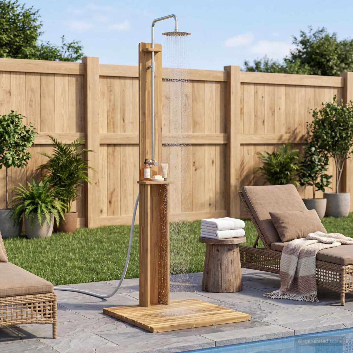 Outdoor Shower 217 cm Solid Acacia Wood and Stainless Steel Whitewash 75 cm 217 cm 74 cm