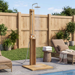 Outdoor Shower 217 cm Solid Acacia Wood and Stainless Steel Whitewash 75 cm 217 cm 74 cm