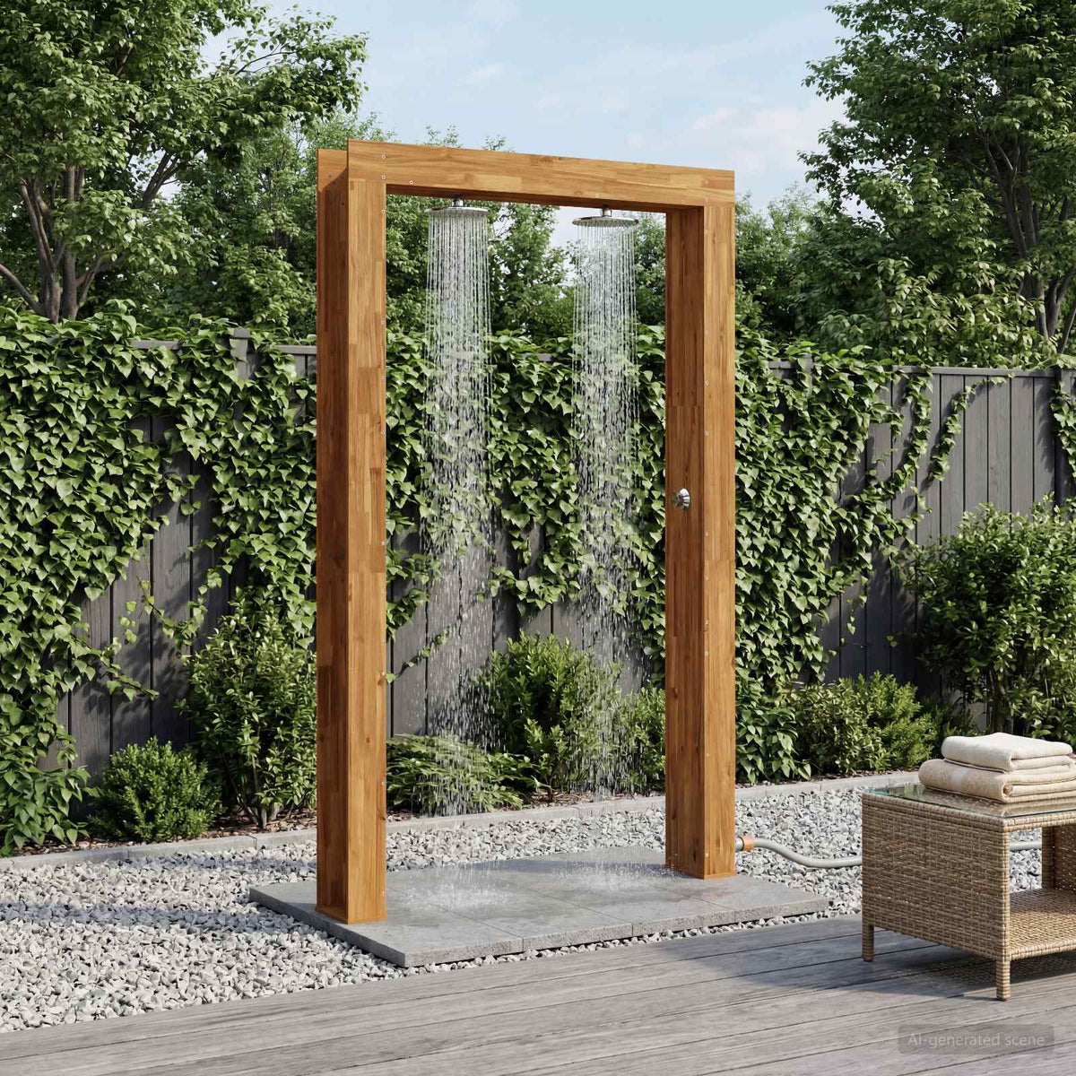 Outdoor Shower 226 cm Solid Acacia Wood and Stainless Steel Natural 137 x 23 x 226 cm