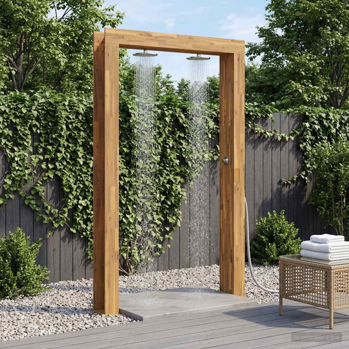 Outdoor Shower 226 cm Solid Acacia Wood and Stainless Steel Whitewash 137 x 23 x 226 cm