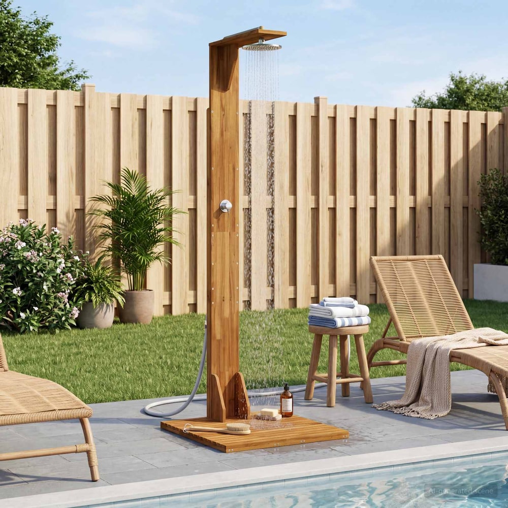 Outdoor Shower 219 cm Solid Acacia Wood and Stainless Steel Natural