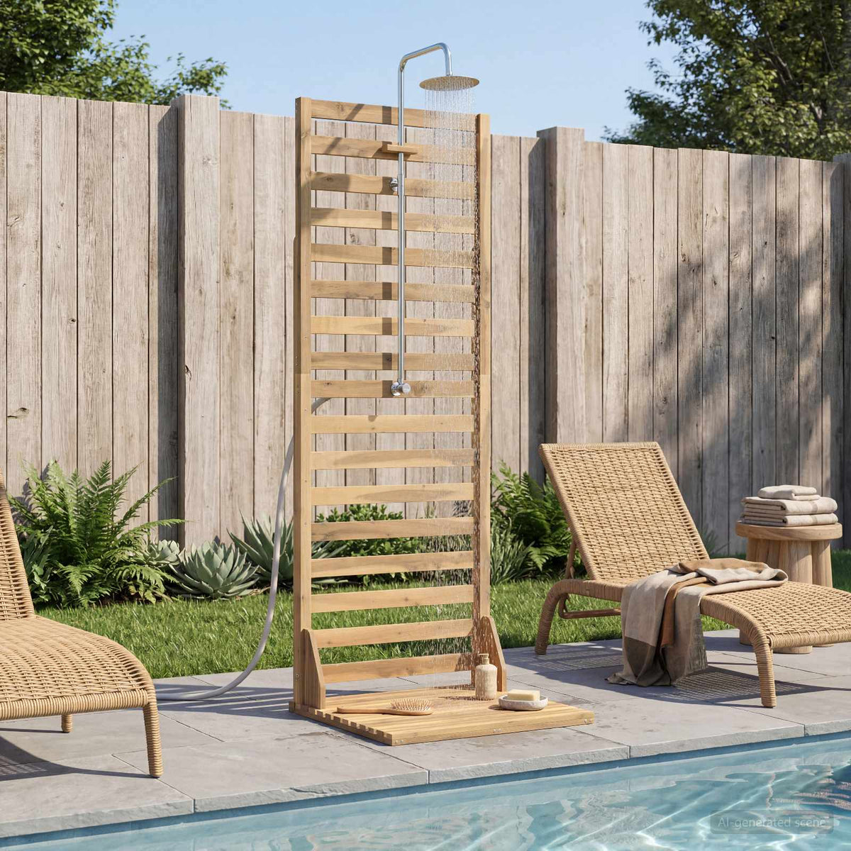 Outdoor Shower 205.5 cm Solid Acacia Wood and Stainless Steel Whitewash