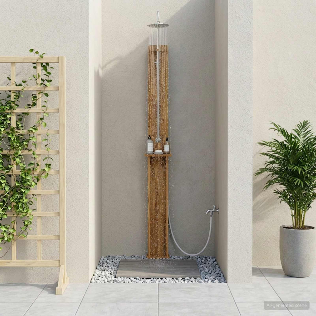 Outdoor Shower 217 cm Solid Acacia Wood and Stainless Steel Natural 24 cm 257 cm 19 cm