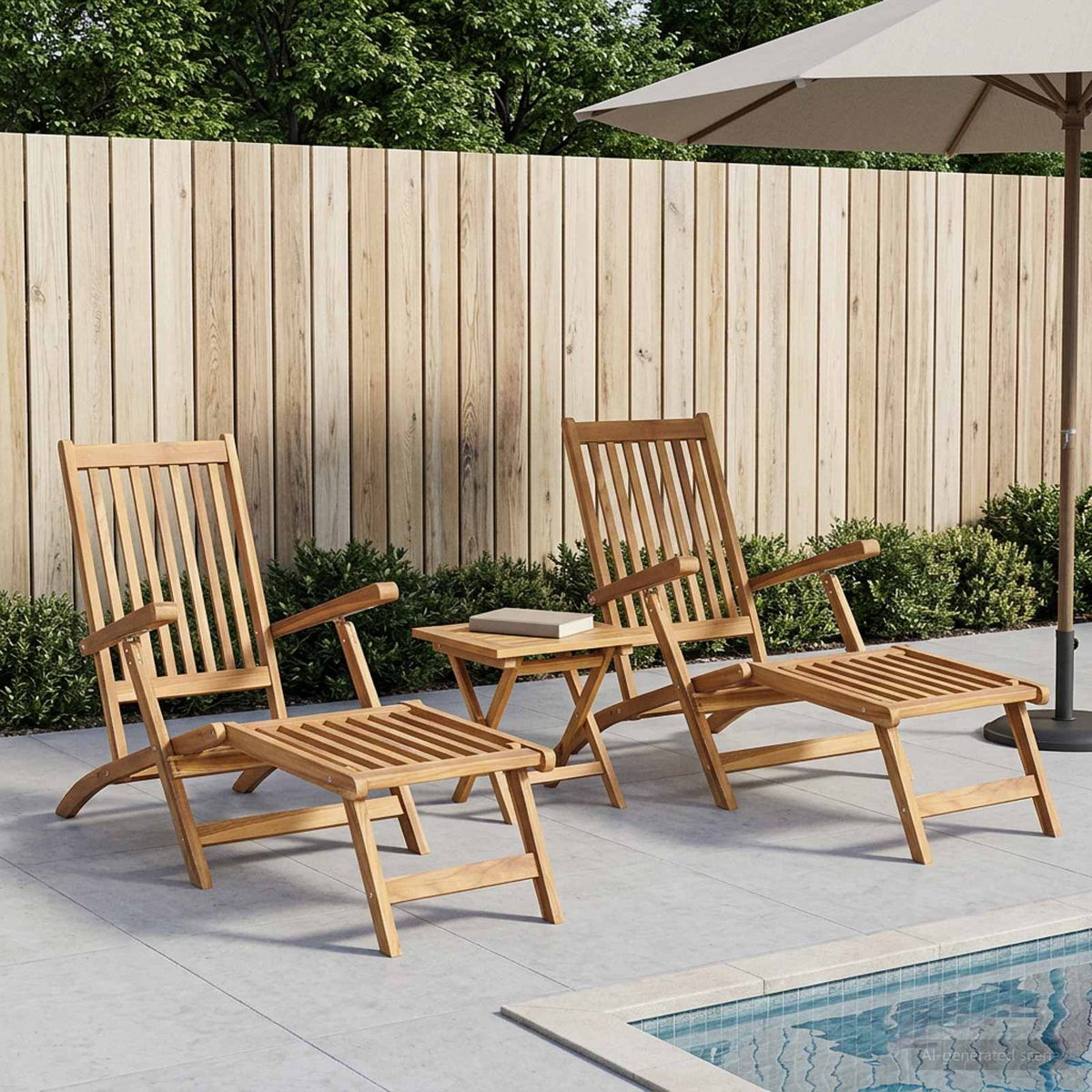 Folding Deck Natural Solid Teak Wood 2x chair+ folding table