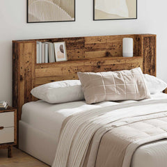 Storage Headboard with LED Engineered Wood 160 cm Old wood