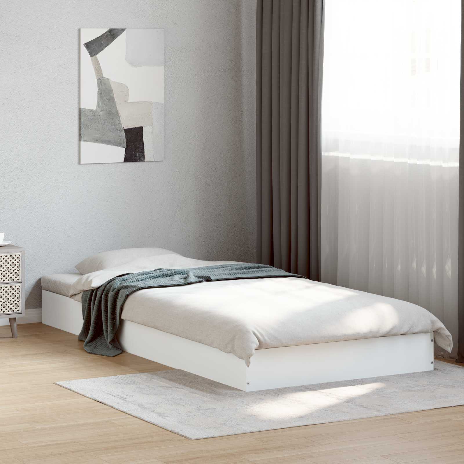 Bed Frame without Mattress Engineered Wood Length 200 cm Height 17 cm White 80 cm