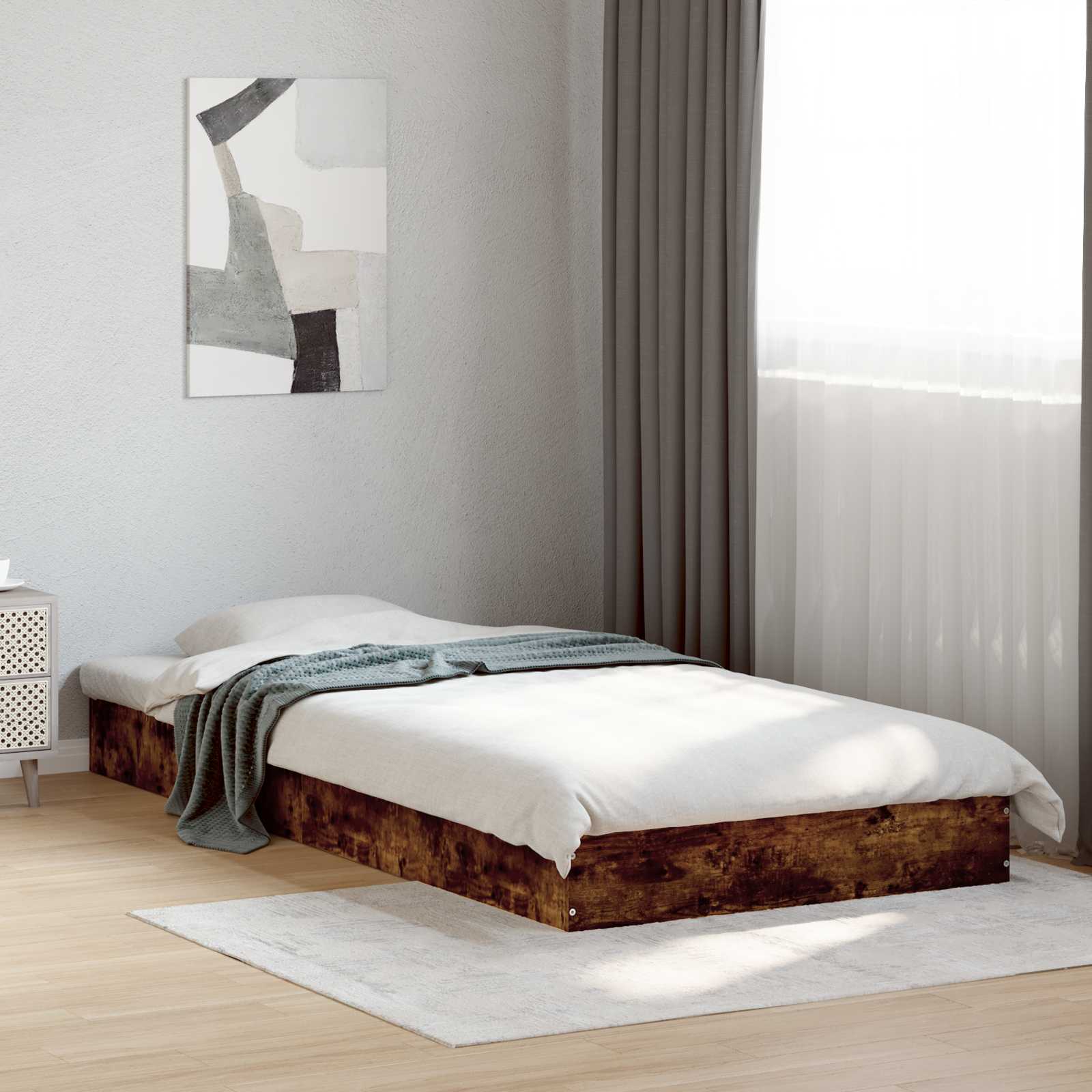 vidaXL Floor Bed Frame Smoked Oak 80 x 200 cm Engineered Wood 1