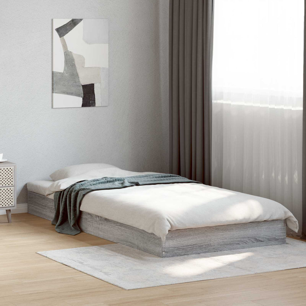 vidaXL Floor Bed Frame Grey Sonoma 80 x 200 cm Engineered Wood 1