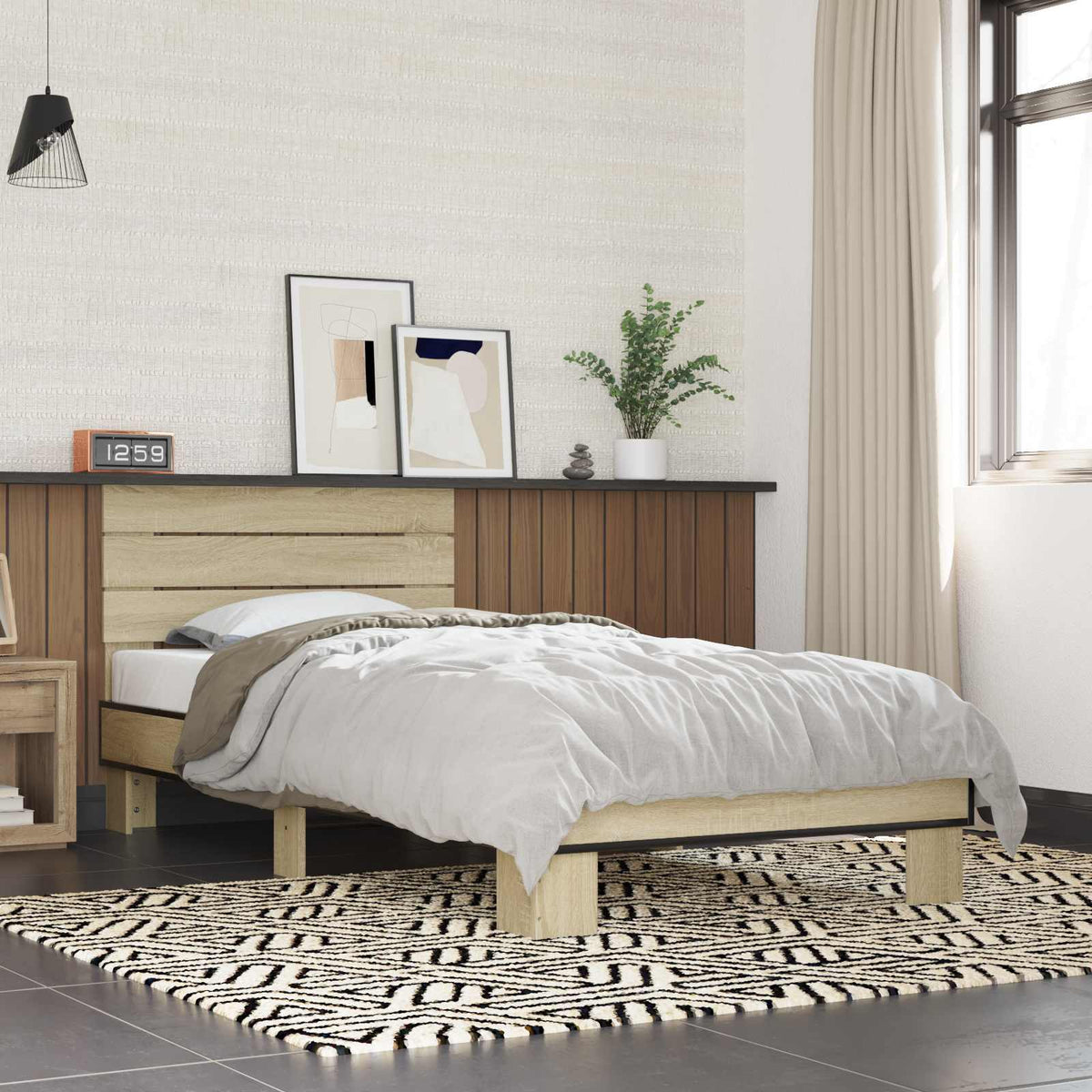 Bed Frame with Headboard 80 x 200 cm Engineered Wood Sonoma oak