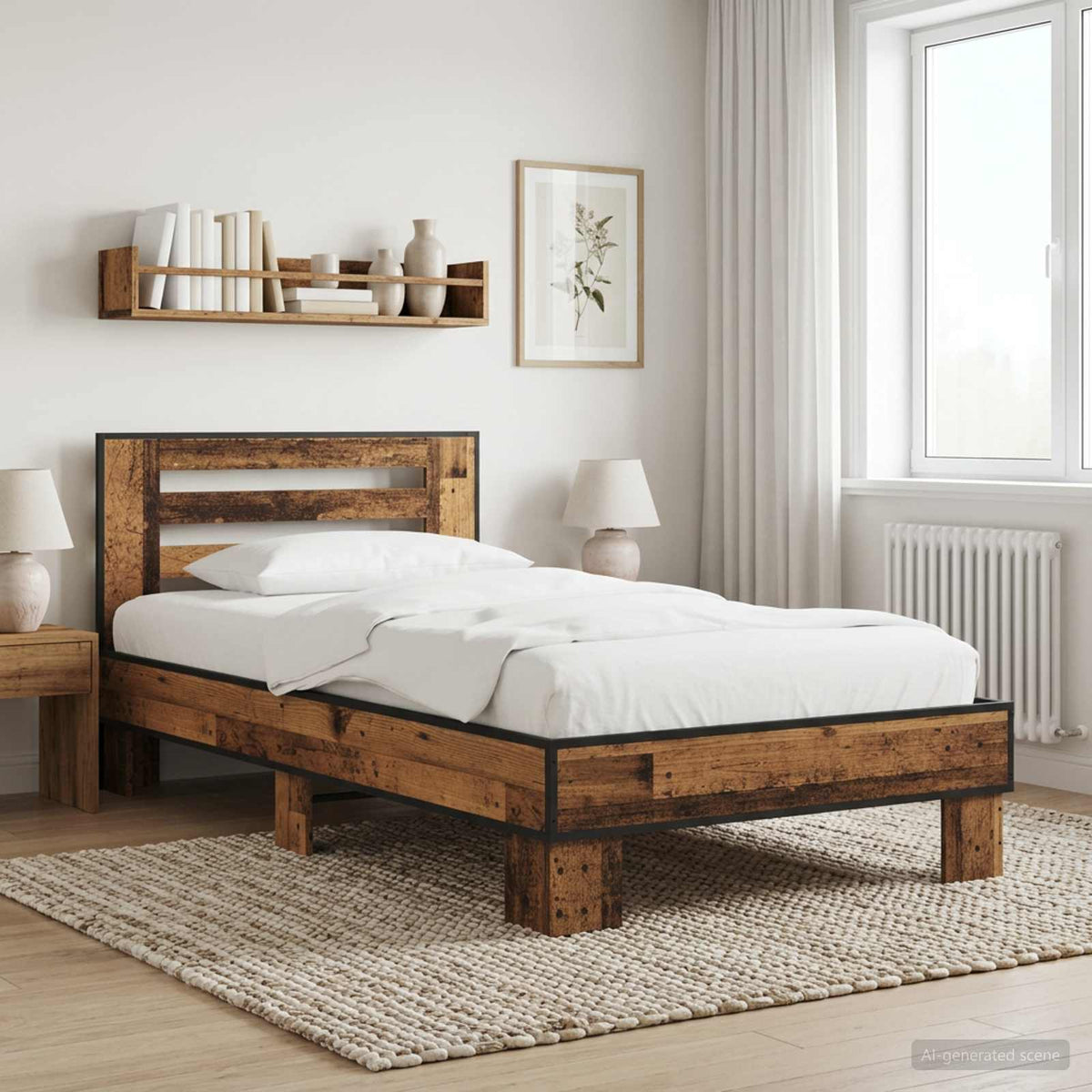 Bed Frame with Headboard 80 x 200 cm Engineered Wood Old wood