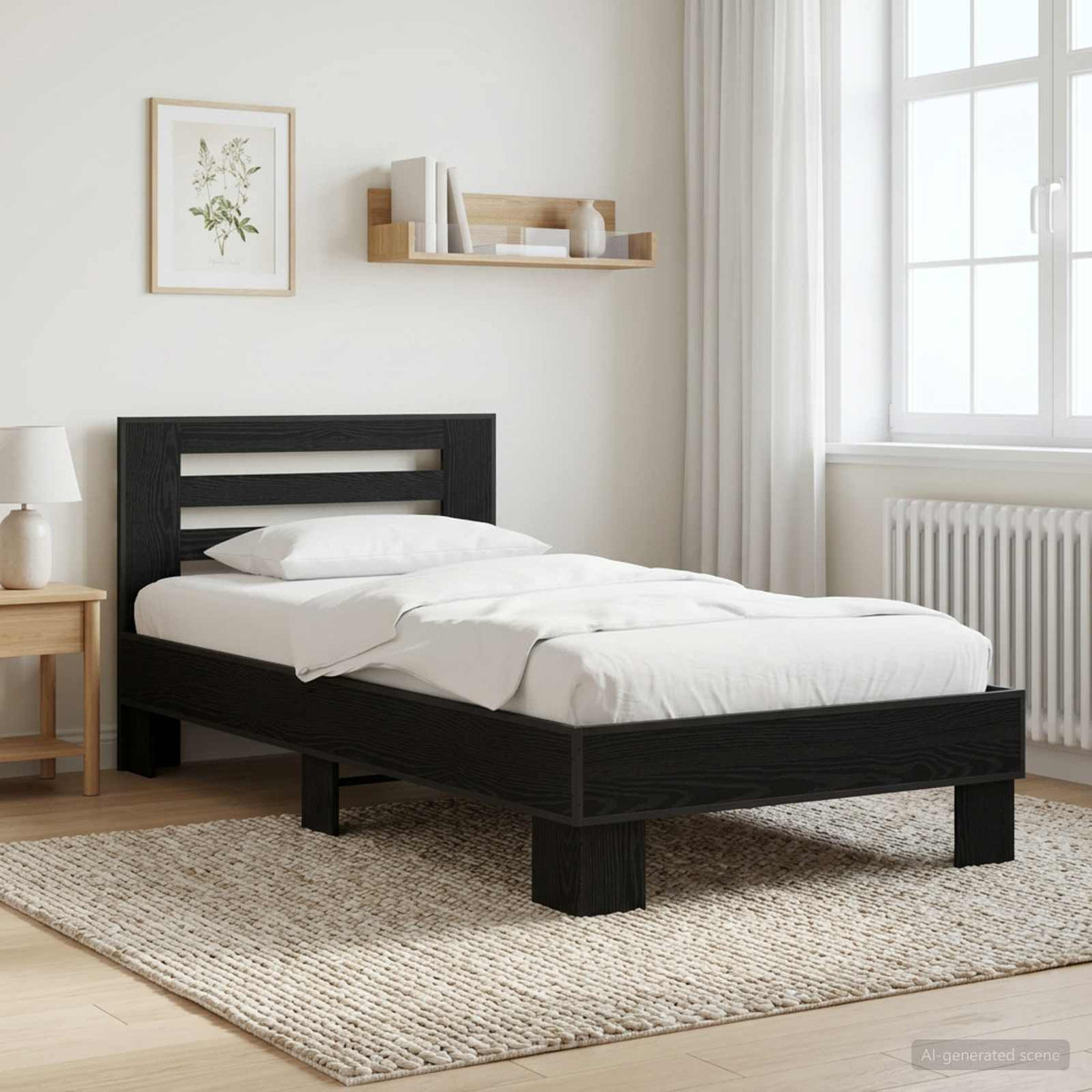 Bed Frame with Headboard 80 x 200 cm Engineered Wood Black oak
