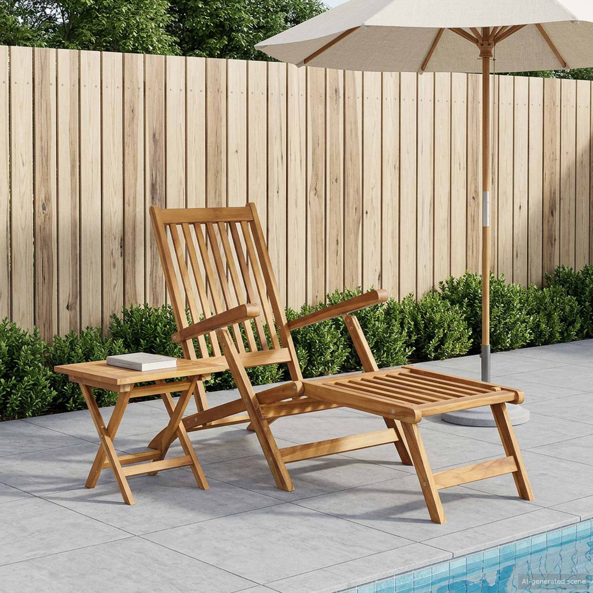 Folding Deck Natural Solid Teak Wood Chair+ folding table