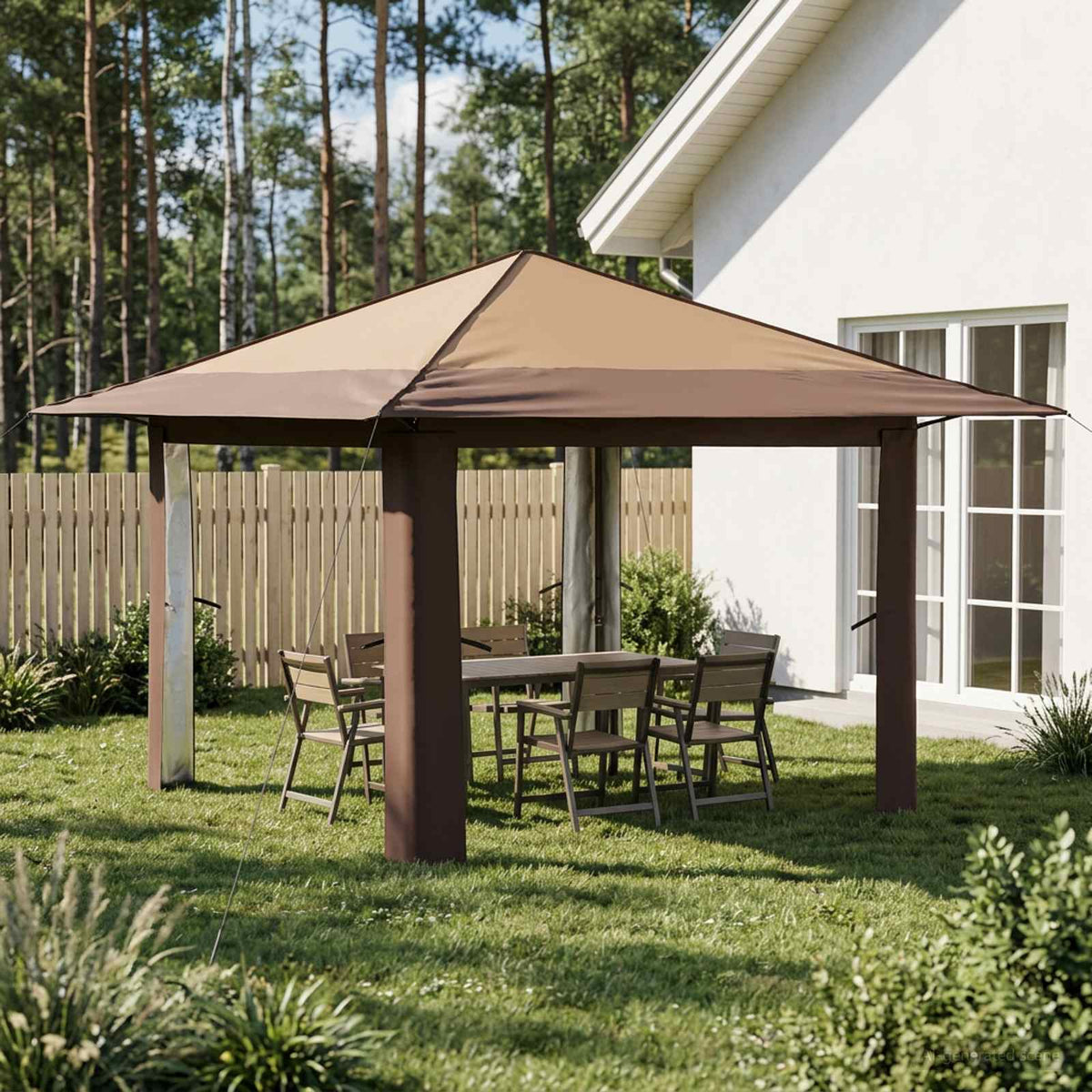 Gazebo 3.3 x 3.3 m Beige and brown without sidewall