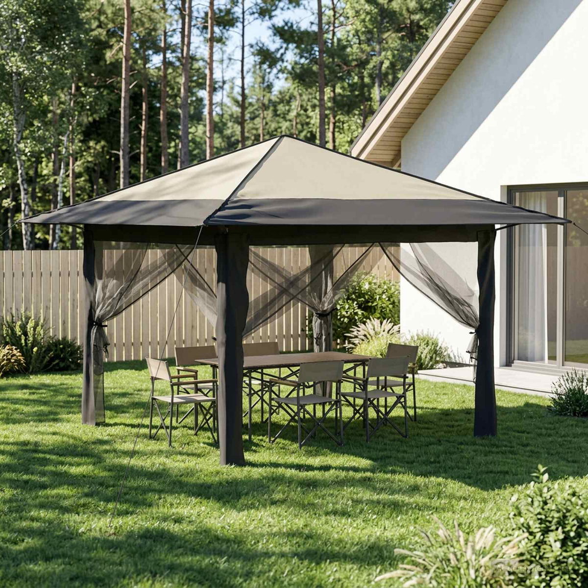 Gazebo 3.3 x 3.3 m Cream and anthracite with 4 sidewalls