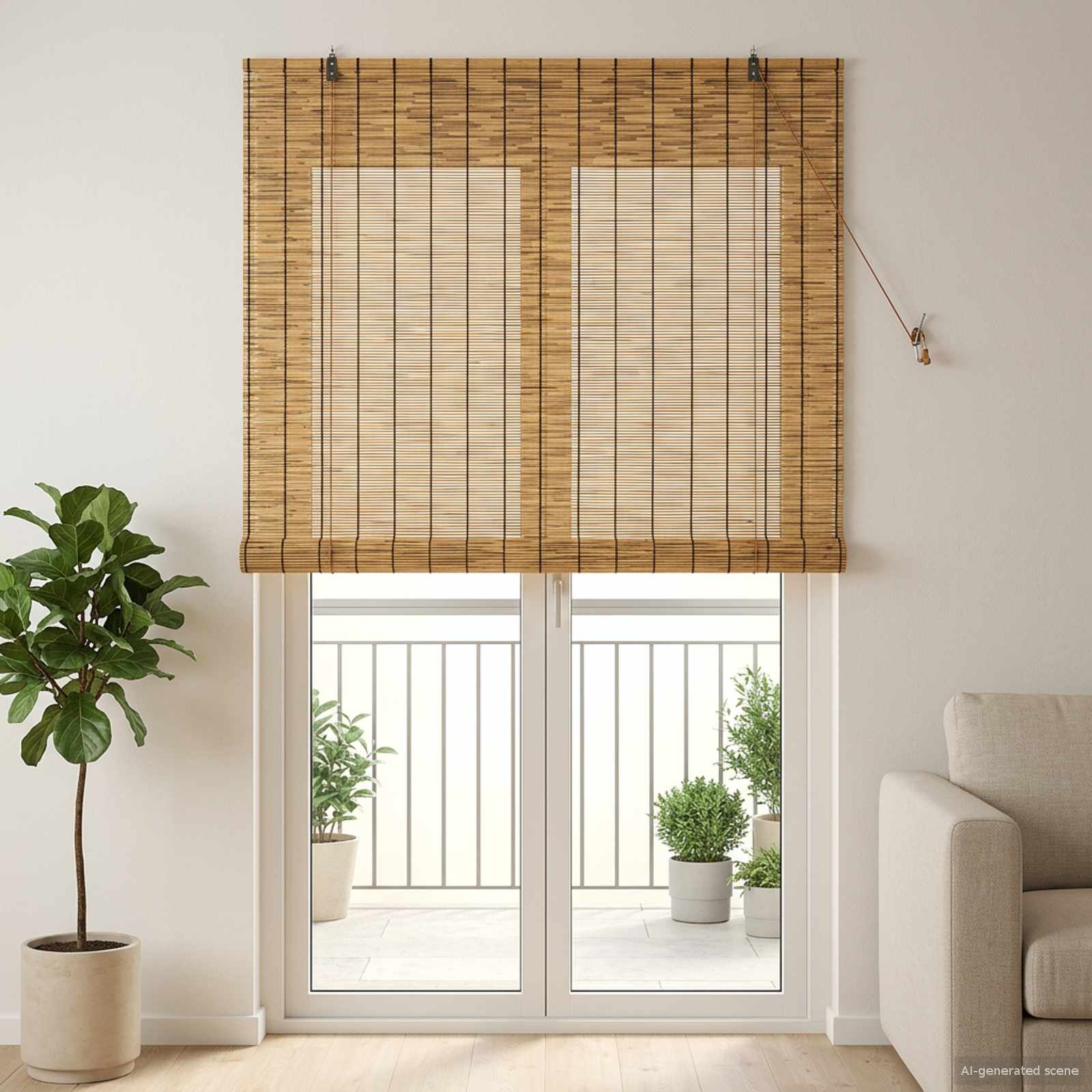 vidaXL Roller Blind Brown 120 x 220 cm Reed 1
