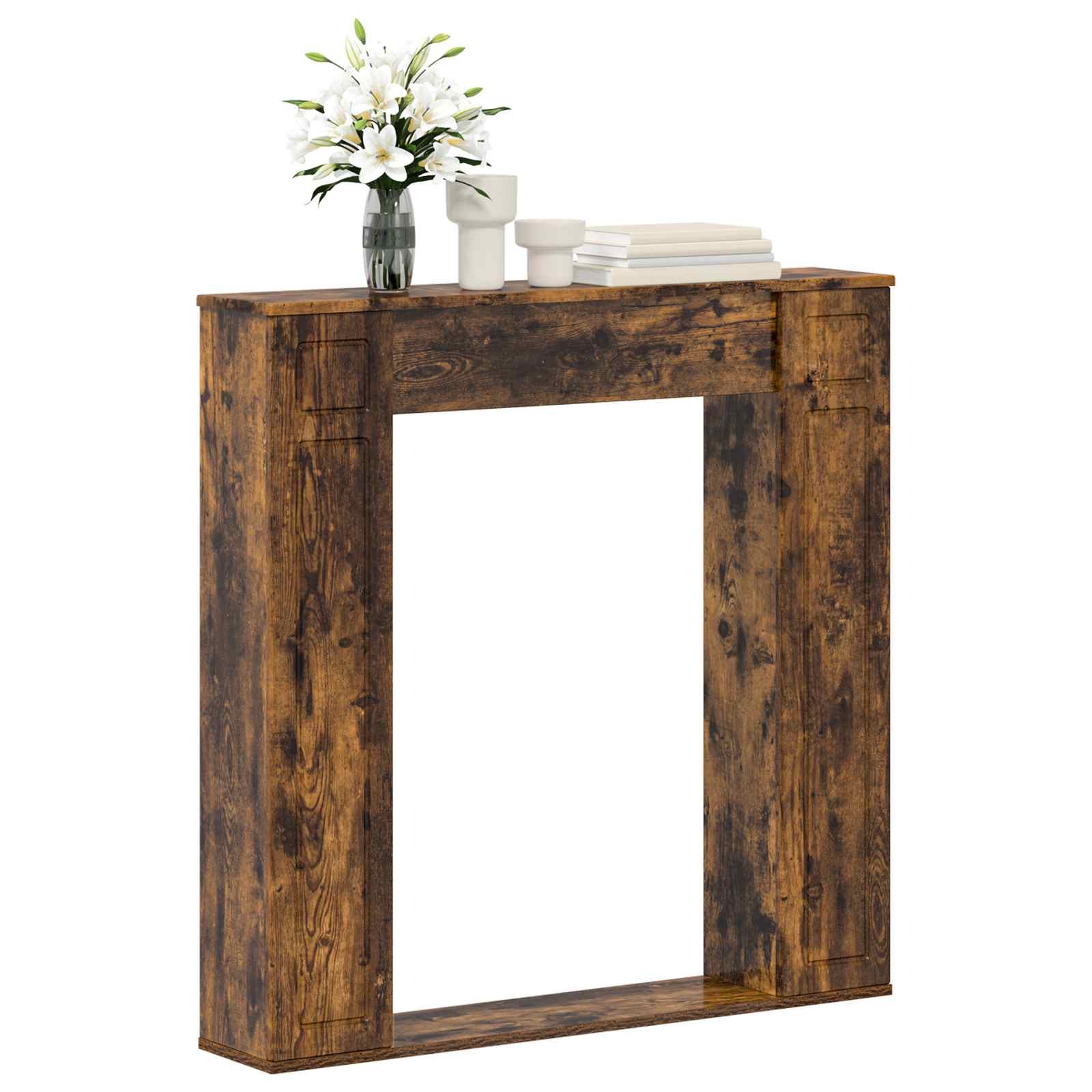 vidaXL Fireplace Surround Smoked Oak 100 x 20 x 100 cm Engineered Wood 3