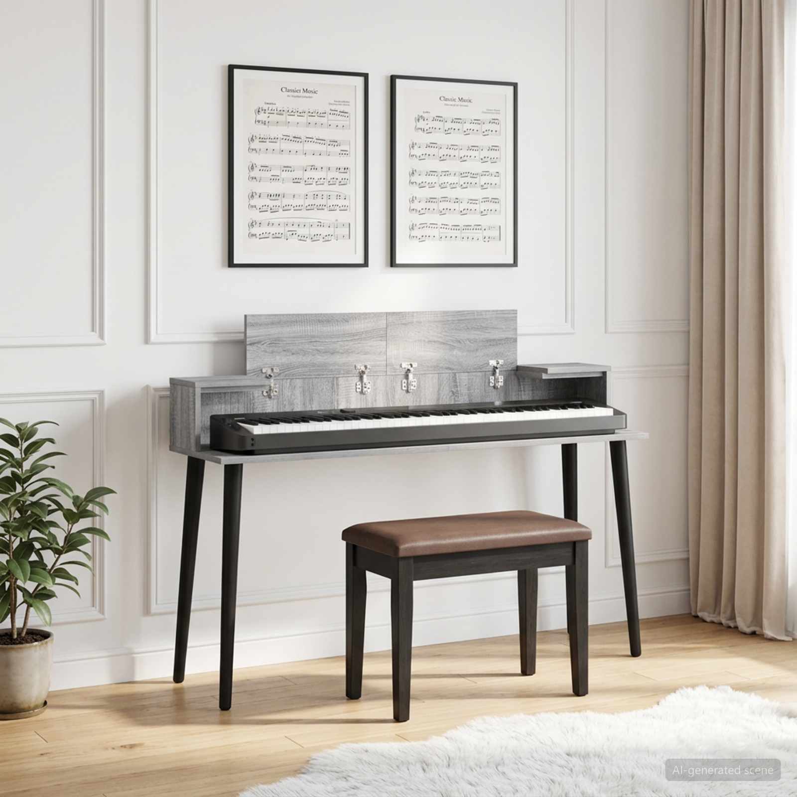 vidaXL Studio Desk Grey Sonoma 130 x 36 x 19.5 cm Engineered Wood 1
