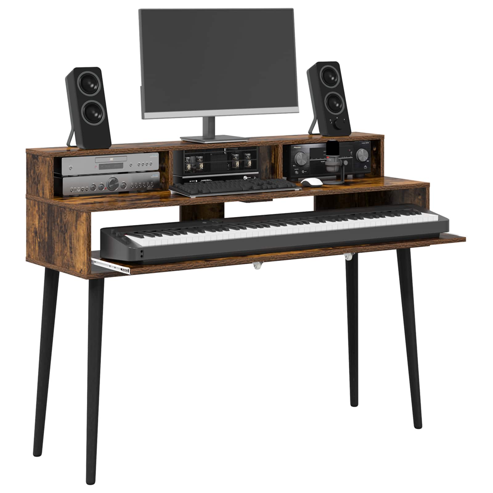 vidaXL Studio Desk Smoked Oak 110 x 42.5 x 36 cm Engineered Wood 3