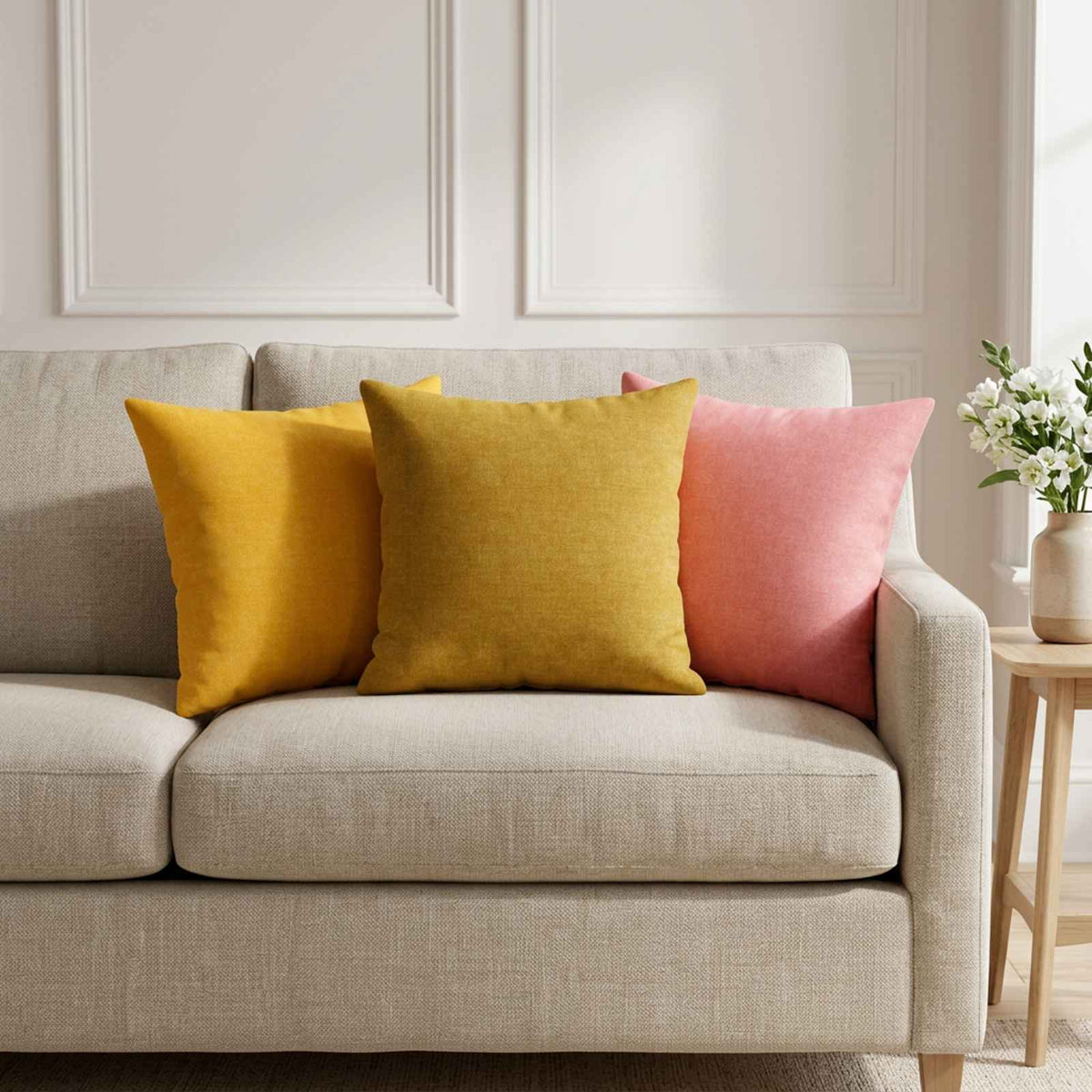 Throw Pillow HEERLEN Fabric 6 pcs 35 x 35 cm Light Yellow