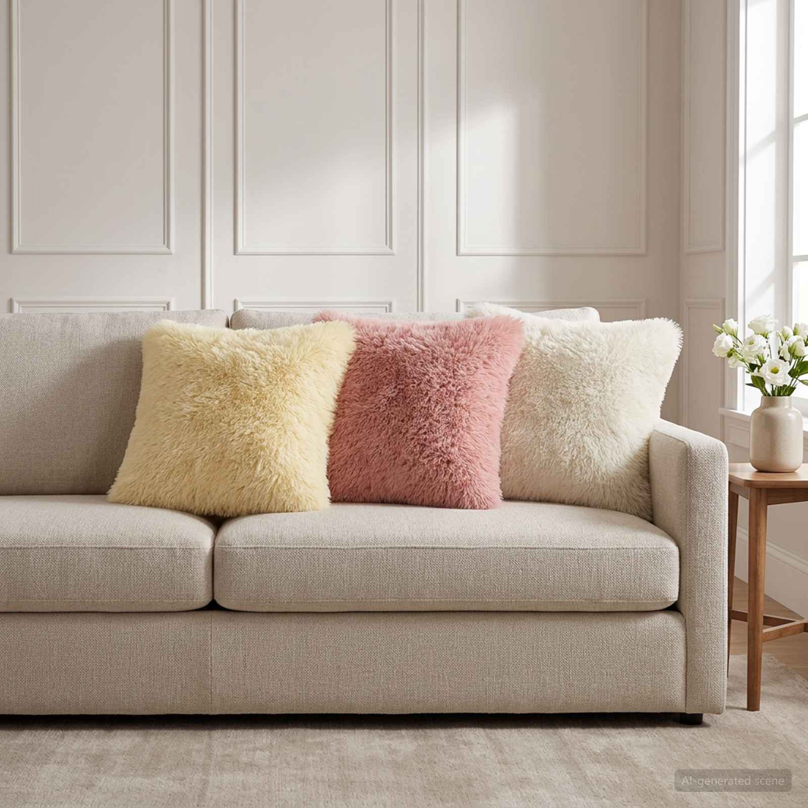 vidaXL Cushion with Pillow HEERLEN 6 pcs White PV Fleece 1