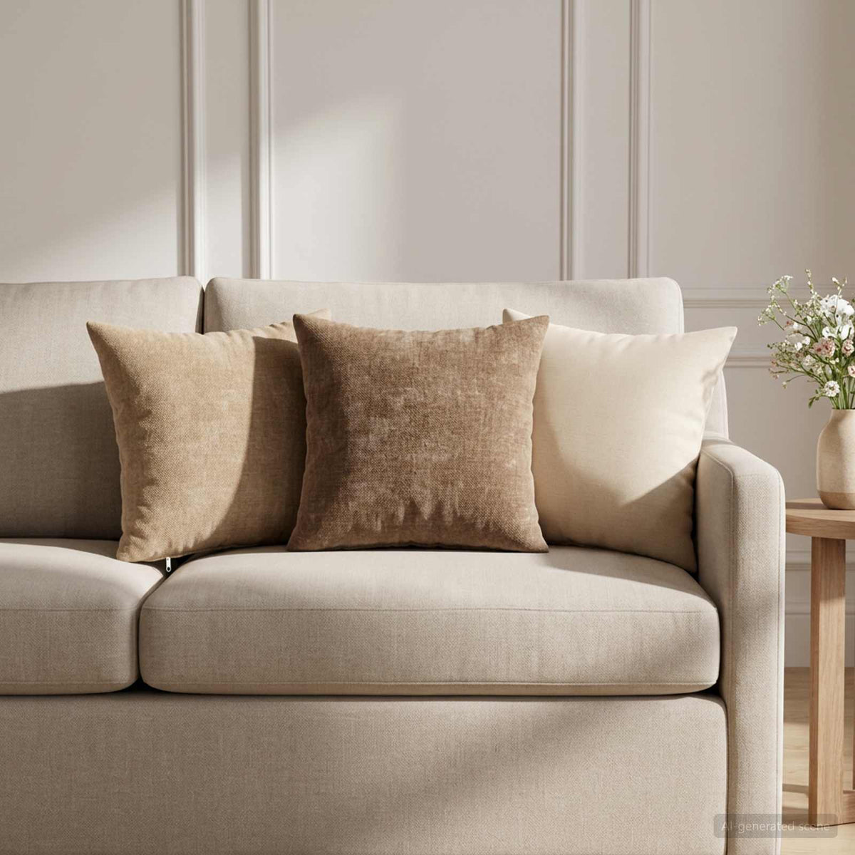 Throw Pillow HEERLEN Chenille Fabric 6 pcs in Brown
