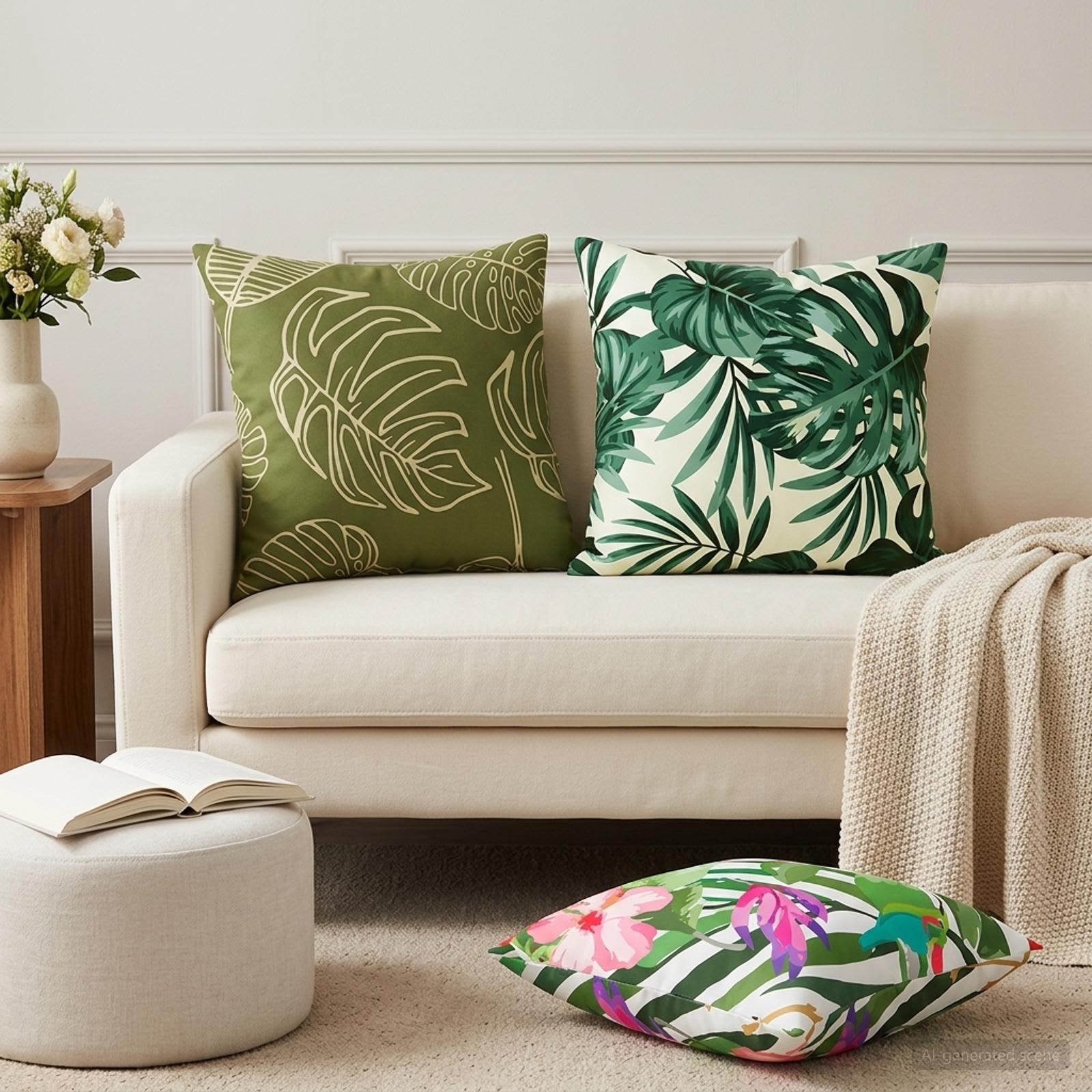 vidaXL Cushion Cover 12 pcs HEERLEN Leaf Pattern 50 x 50 cm Polyester 1