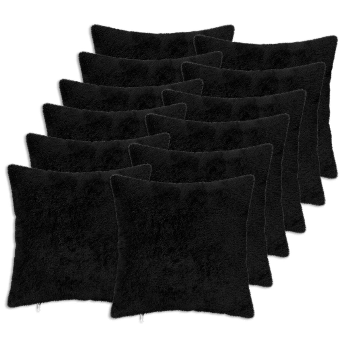 vidaXL Cushion Cover 12 pcs HEERLEN Black 45 x 45 cm Faux Rabbit Fur 2