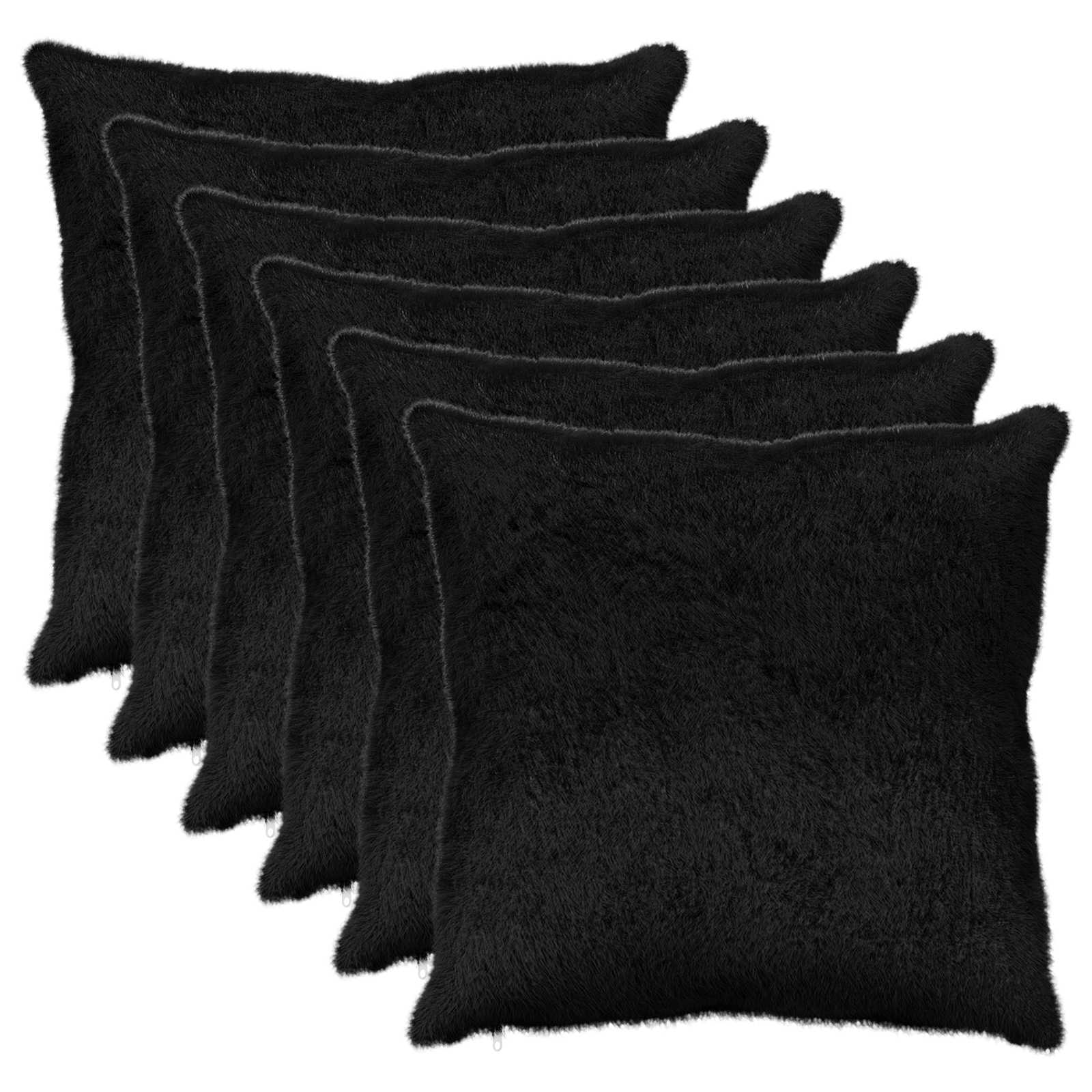 vidaXL Cushion Cover 6 pcs HEERLEN Black 80 x 80 cm Faux Rabbit Fur 2