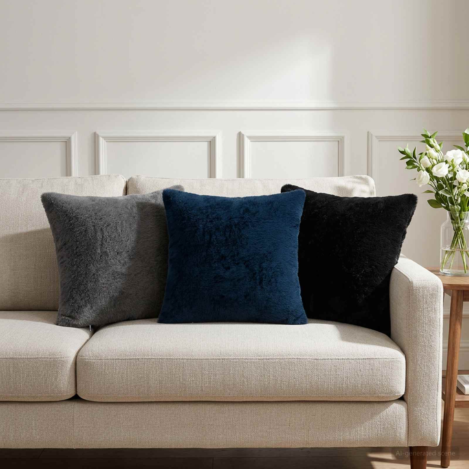 vidaXL Cushion Cover 12 pcs HOUTEN Black 40 x 40 cm Faux Rabbit Fur 1