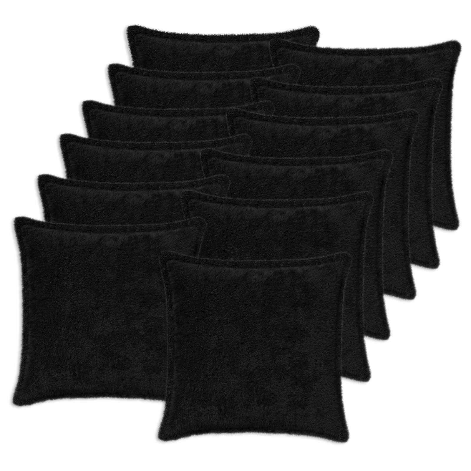 vidaXL Cushion Cover 12 pcs HOUTEN Black 40 x 40 cm Faux Rabbit Fur 2