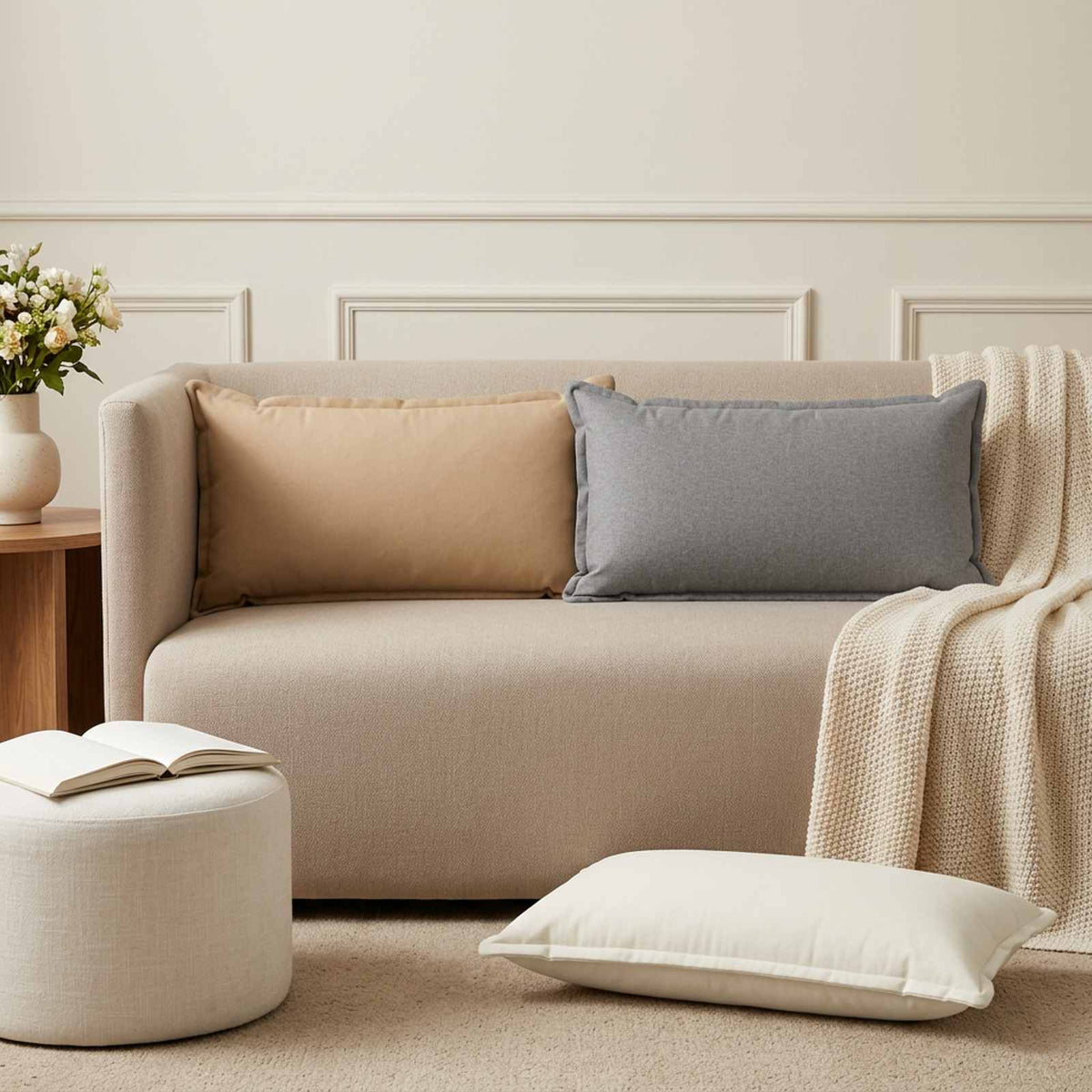 Throw Pillow HOUTEN Faux Linen Cloud grey