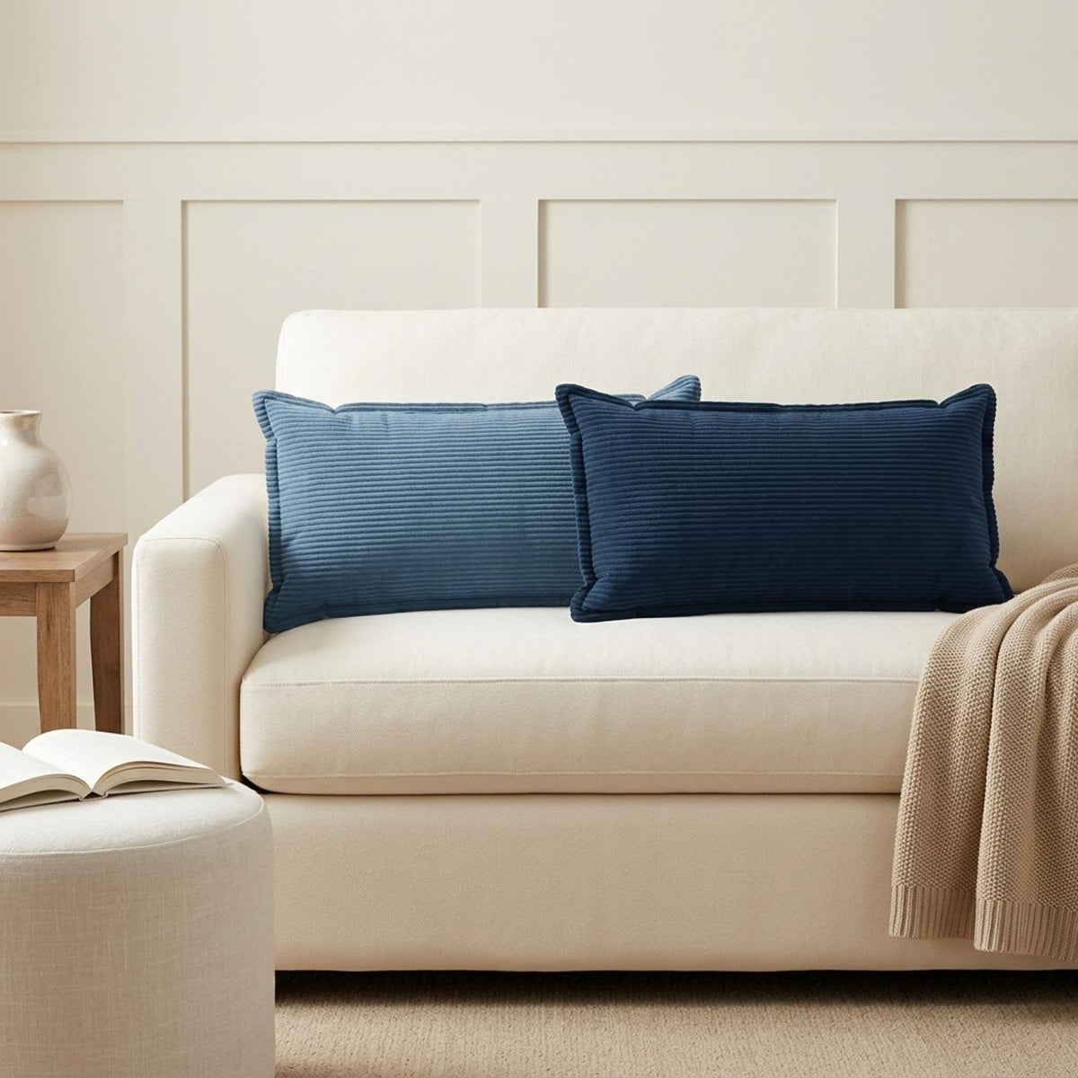 Cushion Cover HOUTEN 40 x 80 cm Corduroy 6 pcs Blue