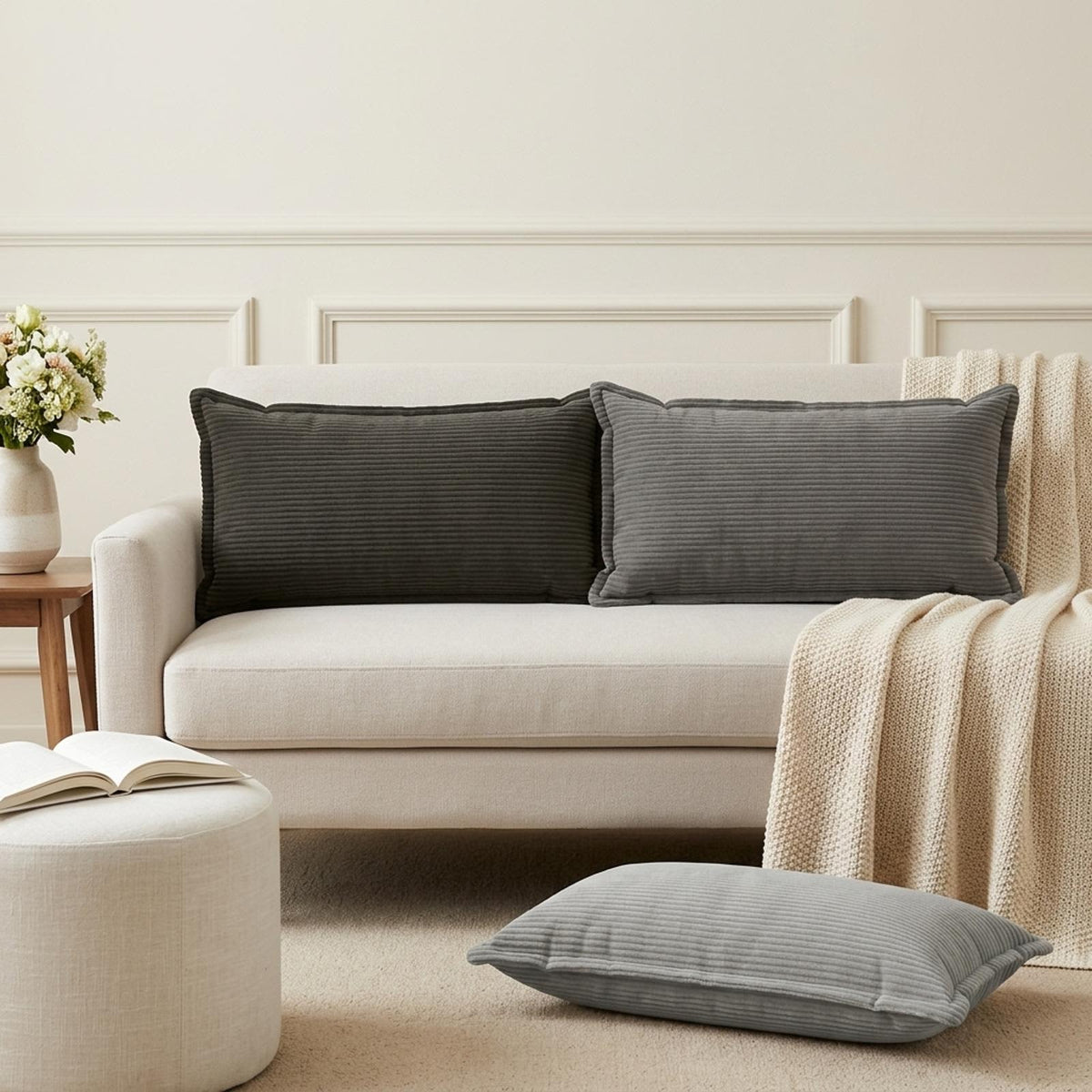 Cushion Cover HOUTEN 40 x 80 cm Corduroy 6 pcs Anthracite