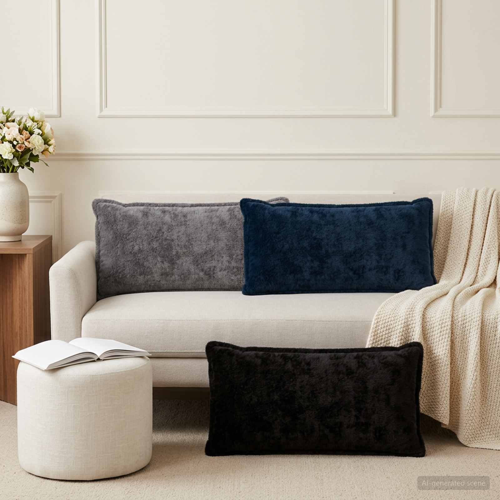 vidaXL Cushion Cover 6 pcs HOUTEN Navy Blue 40 x 80 cm Faux Rabbit Fur 1
