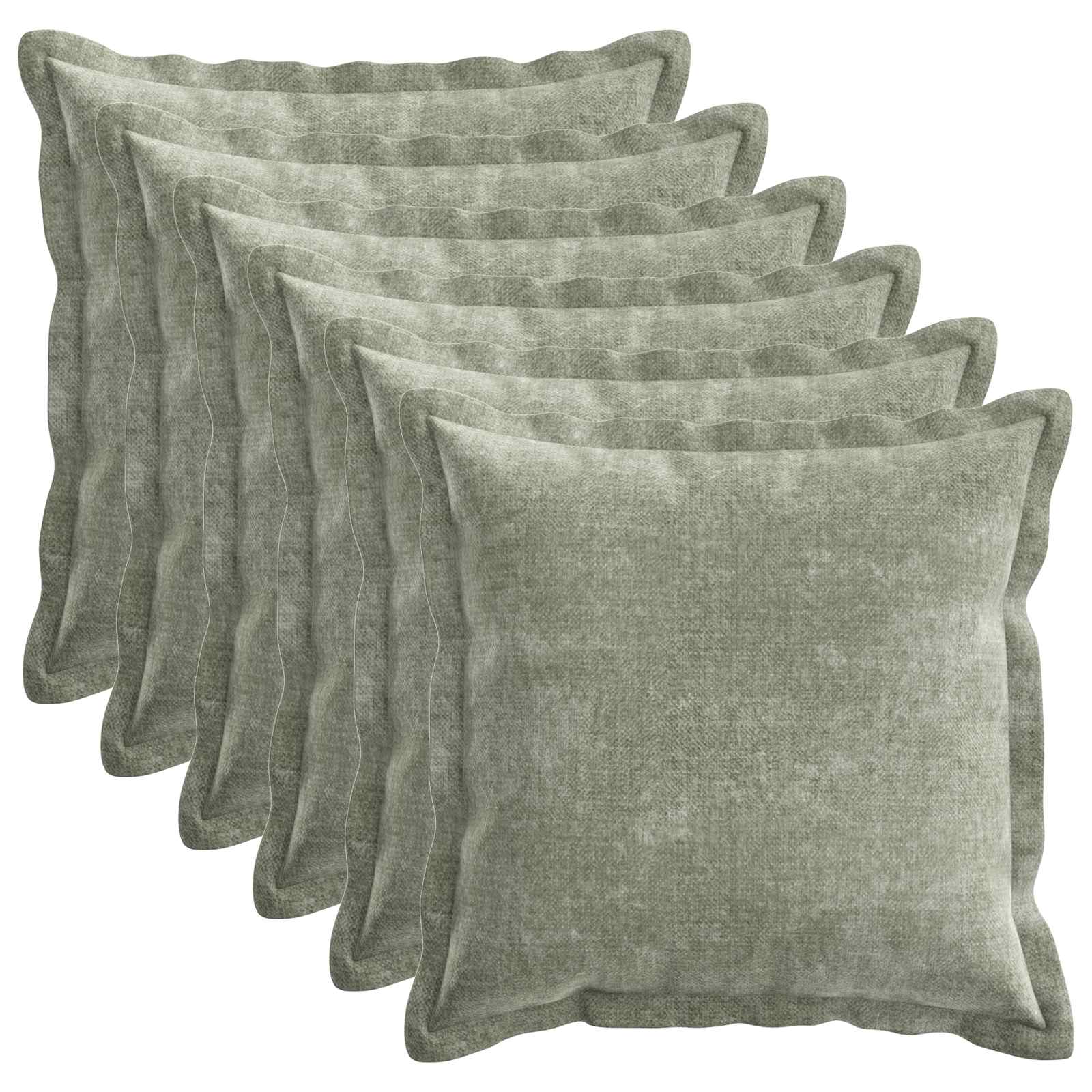vidaXL Cushion Cover 6 pcs HOUTEN Green 45 x 45 cm Chenille Fabric 2