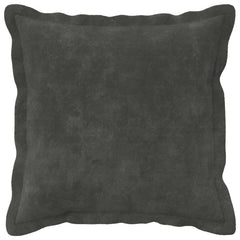 The anthracite cushion cover has a ruffled edge and a soft texture