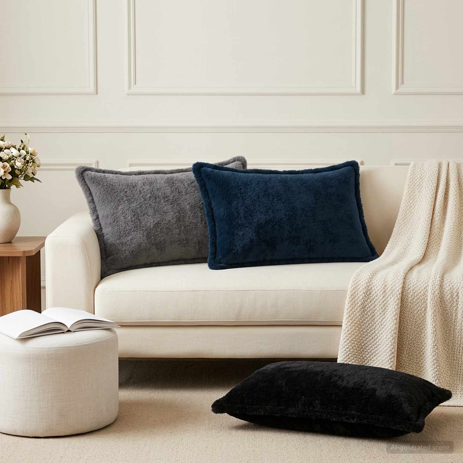 vidaXL Cushion Cover 6 pcs HOUTEN Black 50 x 70 cm Faux Rabbit Fur 1