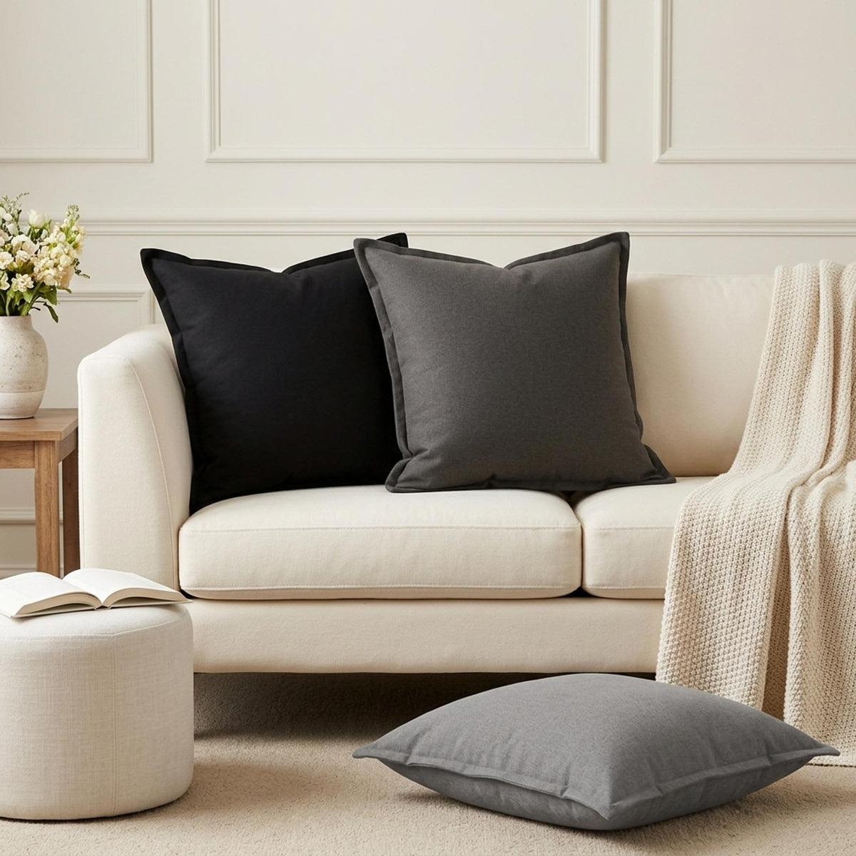 vidaXL Cushion with Pillow HOUTEN 2 pcs Black Faux Linen 1