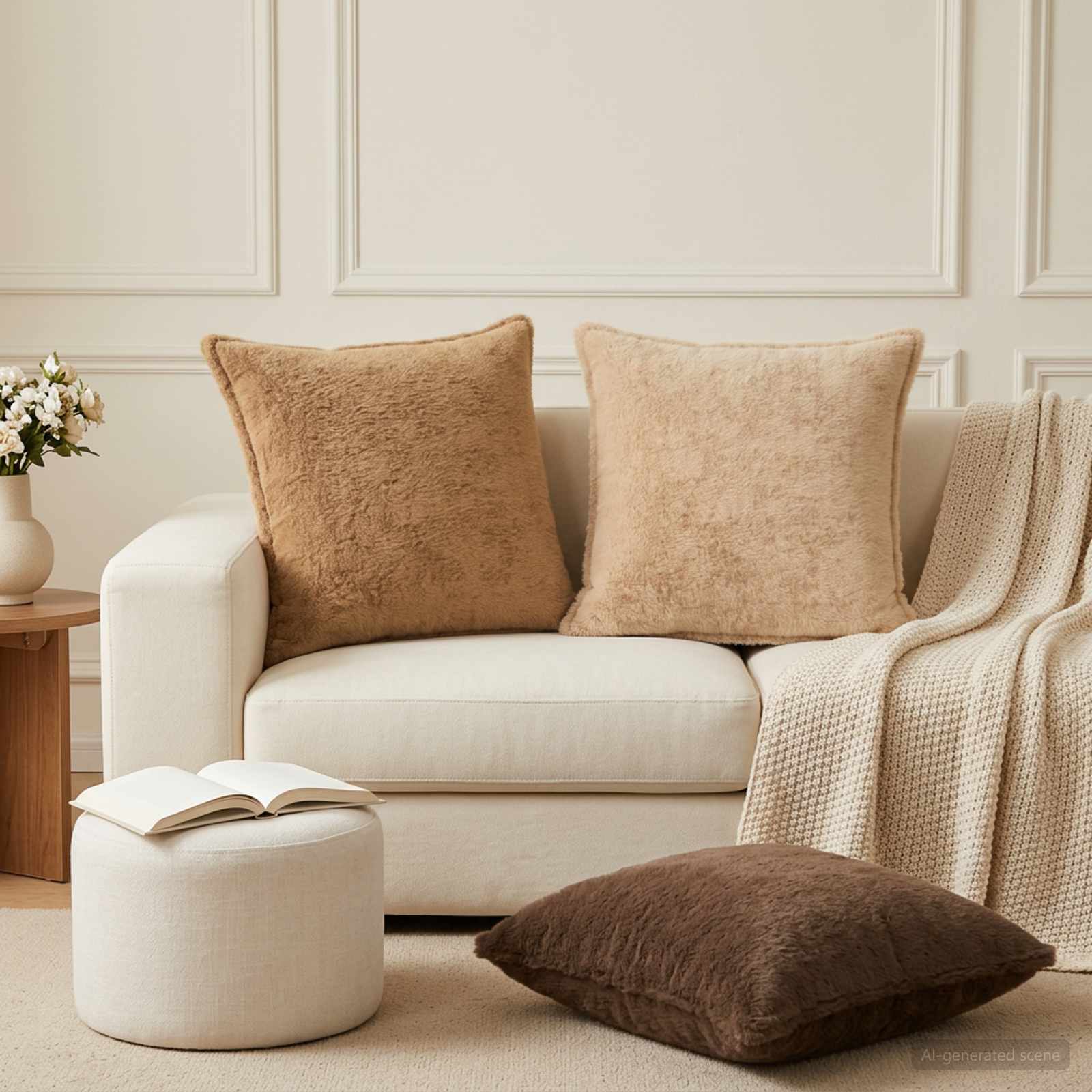 vidaXL Cushion Cover 6 pcs HOUTEN Cream 55 x 55 cm Faux Rabbit Fur 1