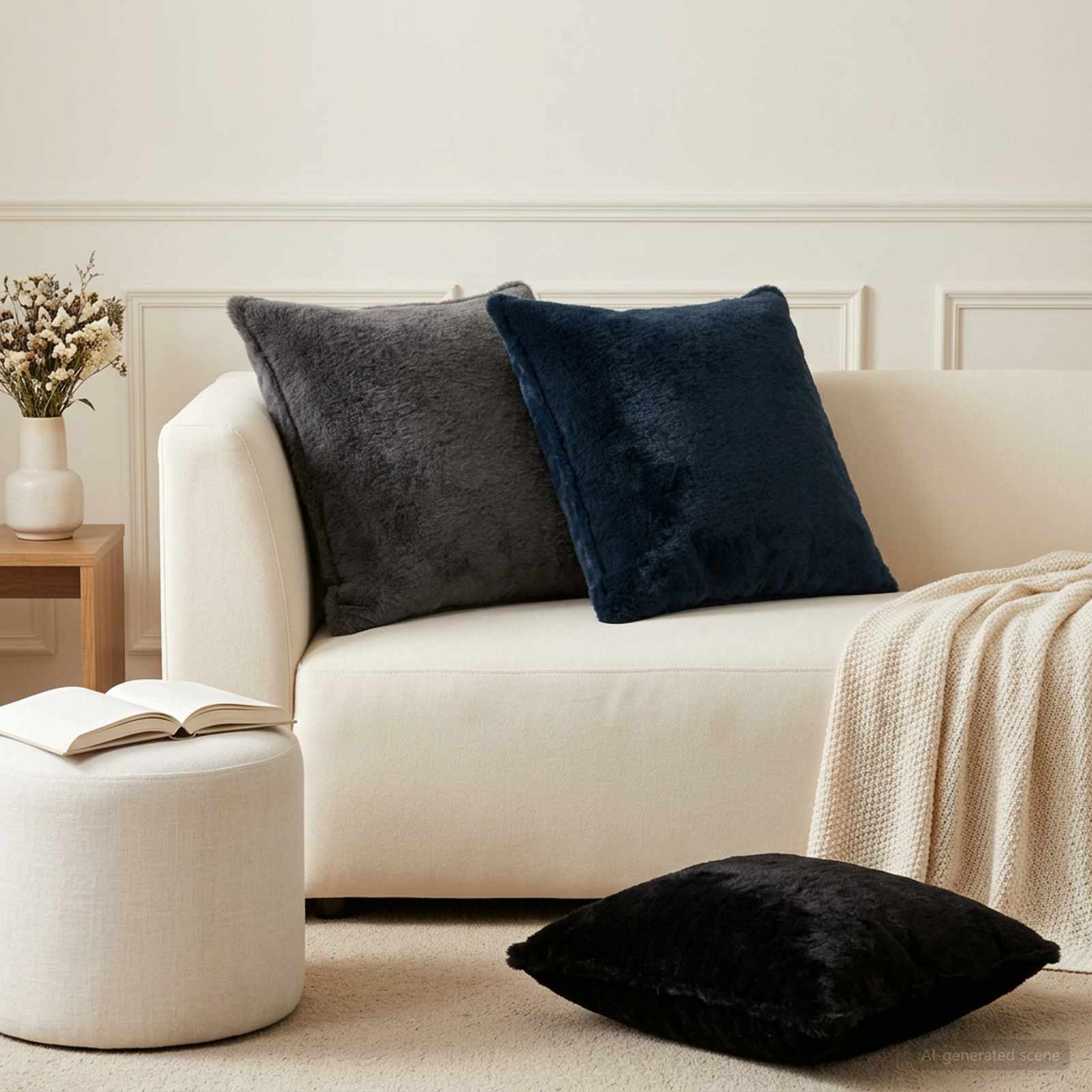 vidaXL Cushion Cover 6 pcs HOUTEN Navy Blue 55 x 55 cm Faux Rabbit Fur 1