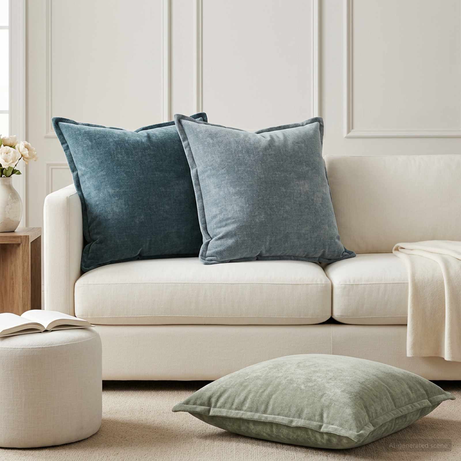 vidaXL Cushion Cover 2 pcs HOUTEN Green 80 x 80 cm Chenille Fabric 1